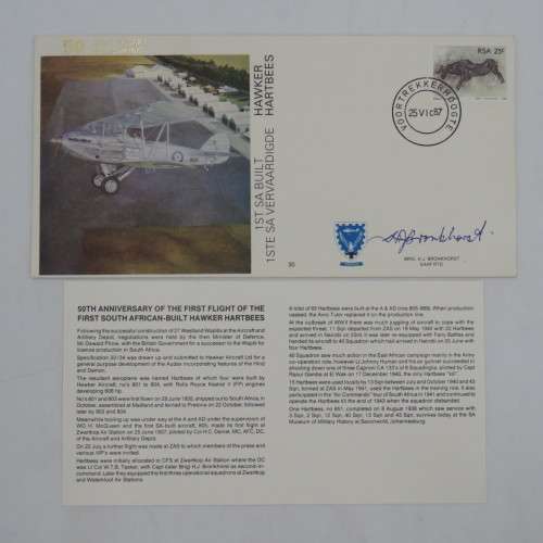 Soth anniversary of the Hawker Hartbees no 876 of 6000 flown covers - signed by Brig HJ Bronkhorst