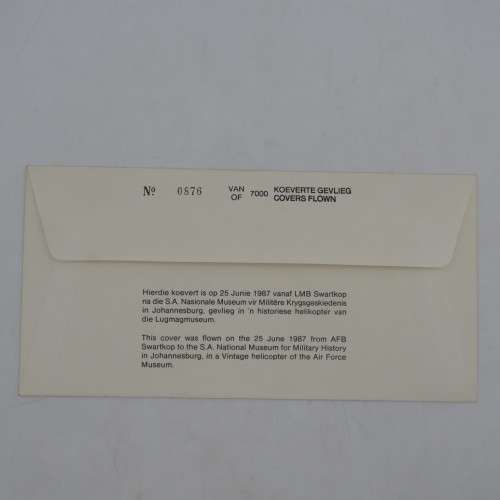 Soth anniversary of the Hawker Hartbees no 876 of 6000 flown covers - signed by Brig HJ Bronkhorst