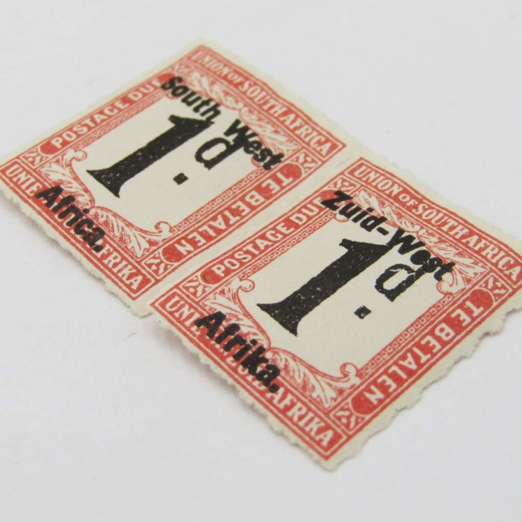 South West Africa Postage due 1d pair - SACC 2 mint torn between 2 stamps