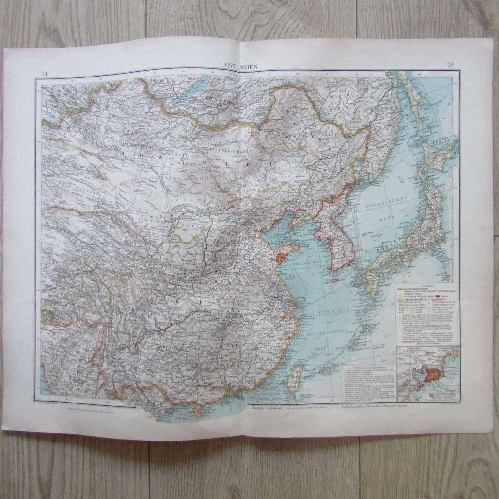 1901 Map of East Asia on A2 - 1 : 10 000 000 scale
