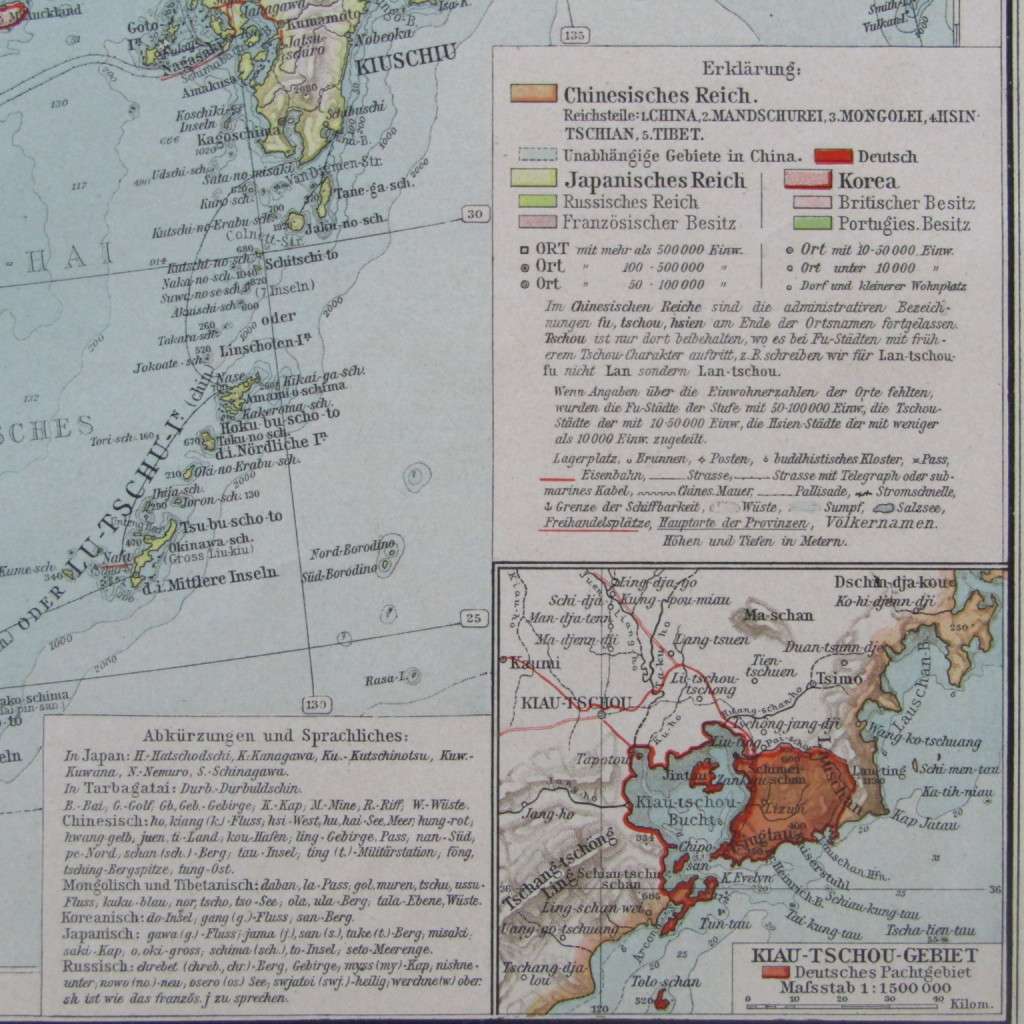 1901 Map of East Asia on A2 - 1 : 10 000 000 scale