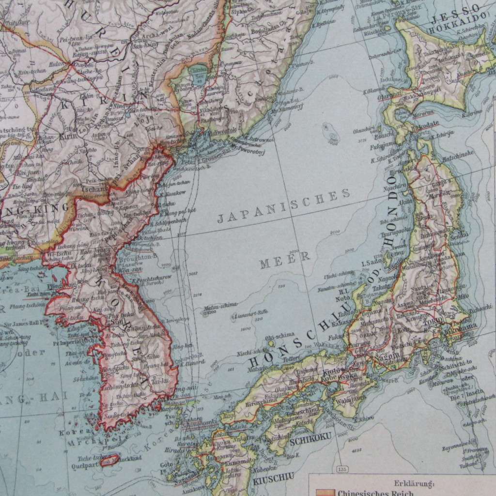 1901 Map of East Asia on A2 - 1 : 10 000 000 scale