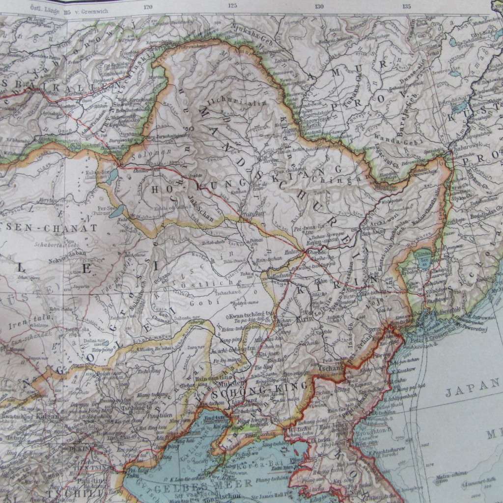 1901 Map of East Asia on A2 - 1 : 10 000 000 scale