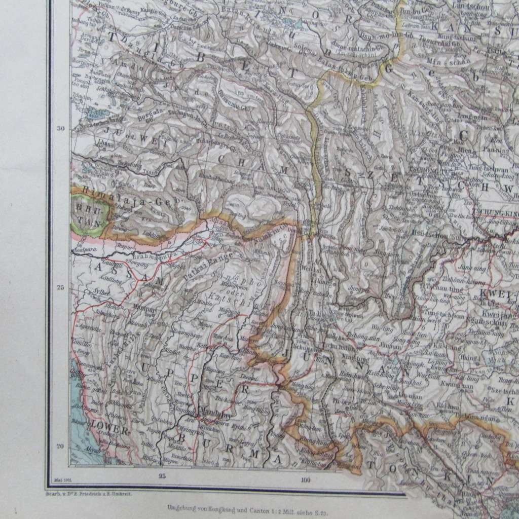 1901 Map of East Asia on A2 - 1 : 10 000 000 scale