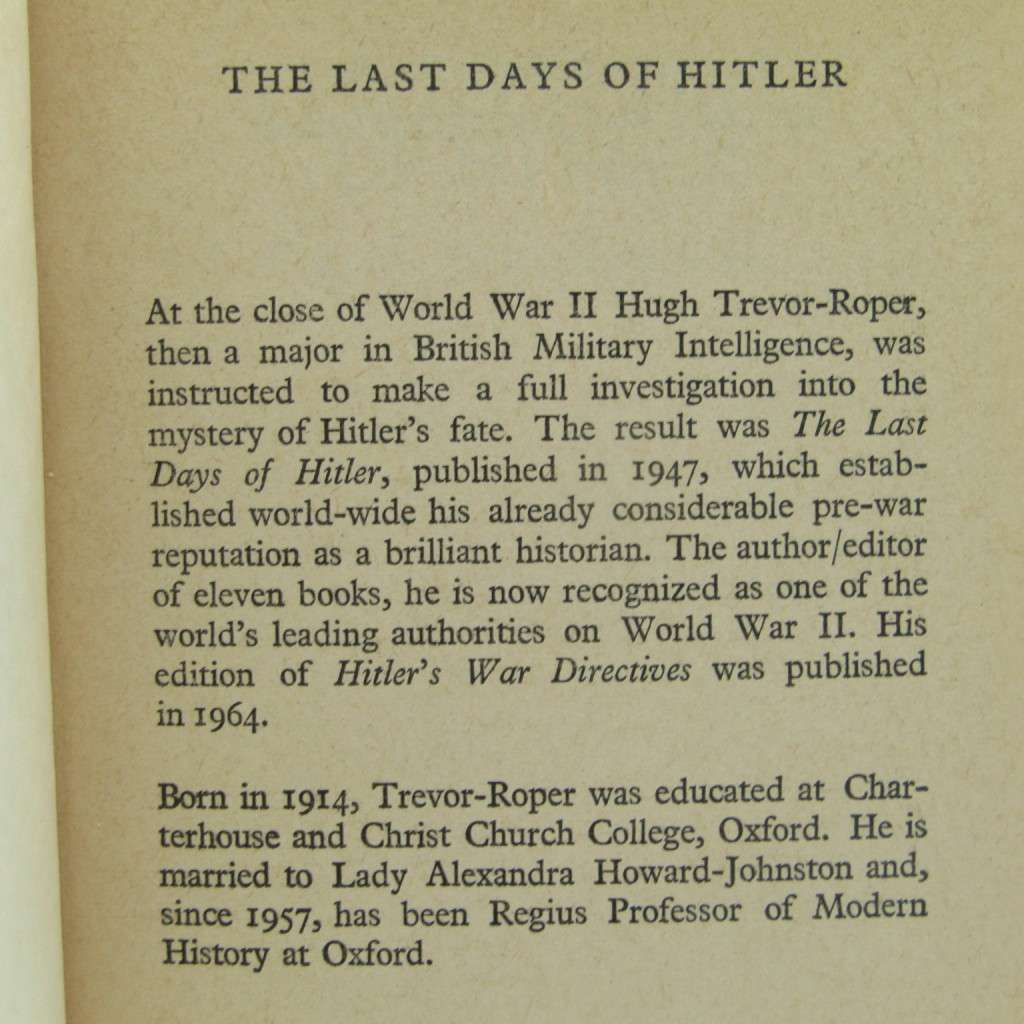 The Last Days of Hitler by H.R. Trevor-Roper