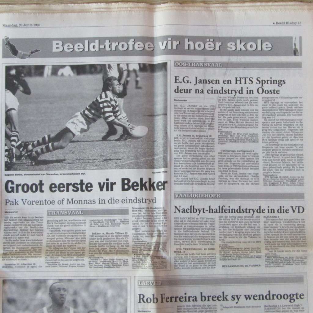 Pretoria Rugby Beeld 26 Junie 1995 Amabokoboko! - Rugby World Cup