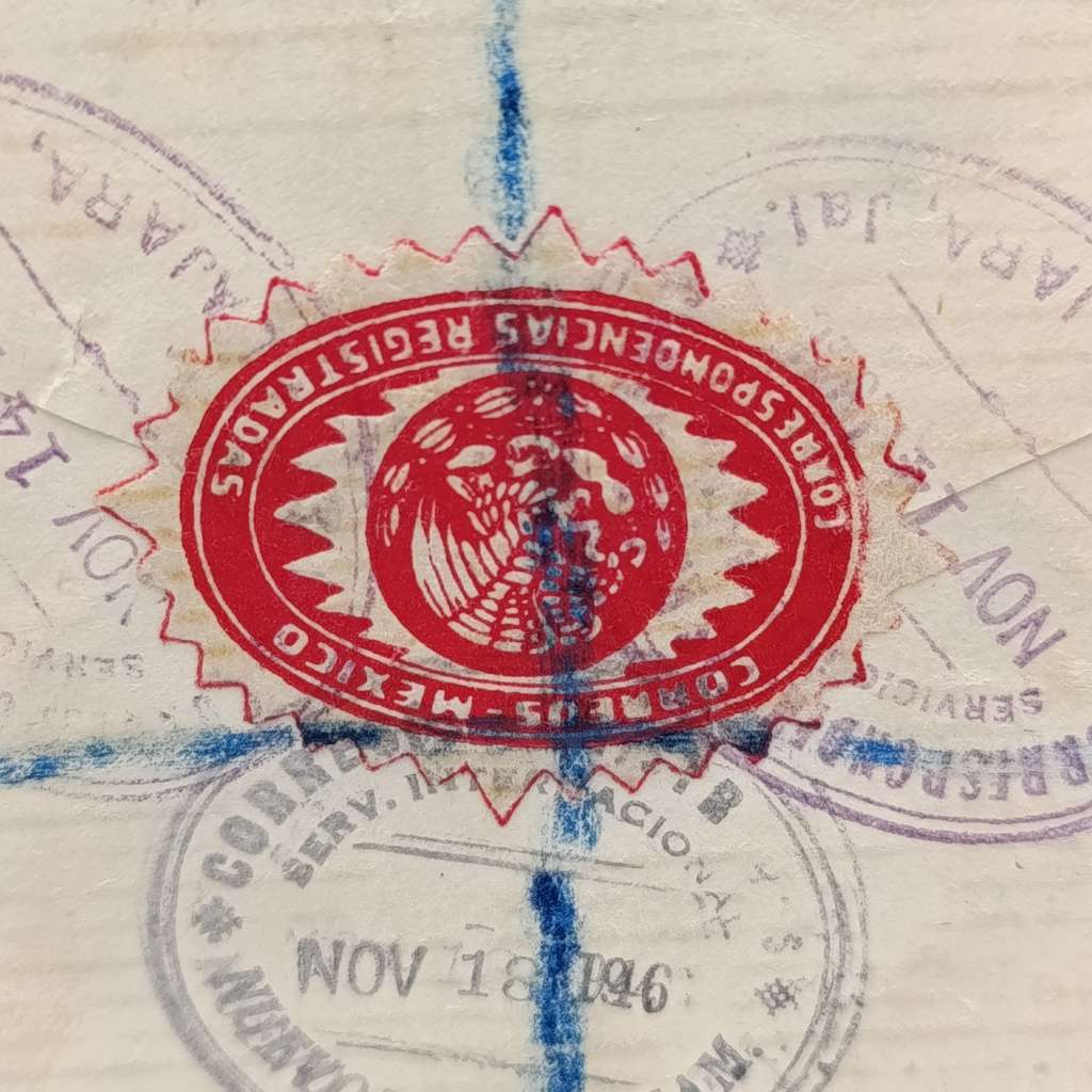 Registered cover sent from Mexico to London, England Nov 1946 with 4 Mexican stamps