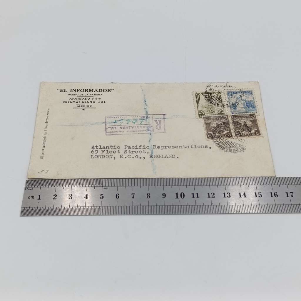 Registered cover sent from Mexico to London, England Nov 1946 with 4 Mexican stamps