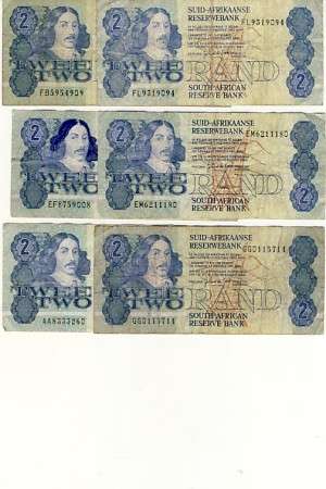 Lot of 10 well used SA Banknotes
