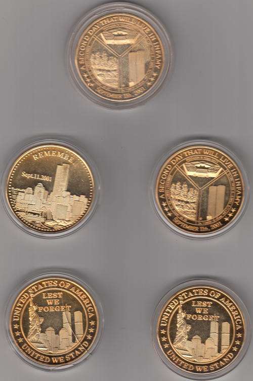 Commemorative Twin Tower Coins Silver Bullion - Gold plated - You bid per coin to take all