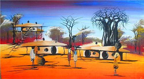 Large Original African Village Art Painting