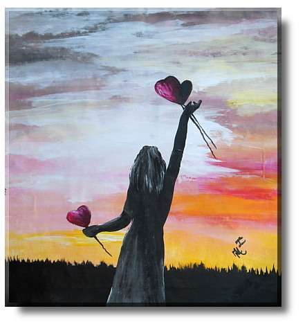 Girl with hart balloons silhoutte.  By Melanie van der Merwe.