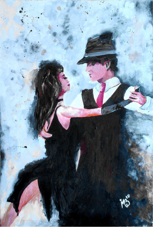 Stunning Modern art *Couple ball room dancing*  painting