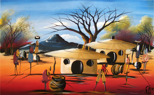 Original Steve African Village Painting