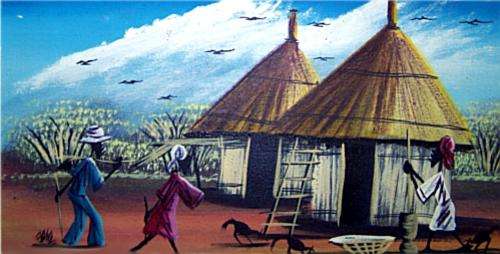 Original Steve African Village Painting