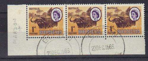 Rhodesia 1966~1970 1d MARDON Printing Lower L/H Marginal corner block CTO 29/12/1966