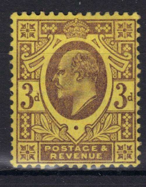 Edward VII 1902 Mounted Mint 3d  Purple on Yellow  (3) Perf 14