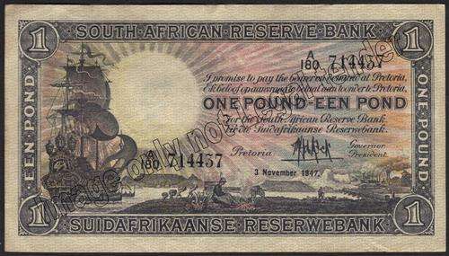 1947 One Pond Banknote MH DE KOCK FIRST ISSUE 3rd November 1947