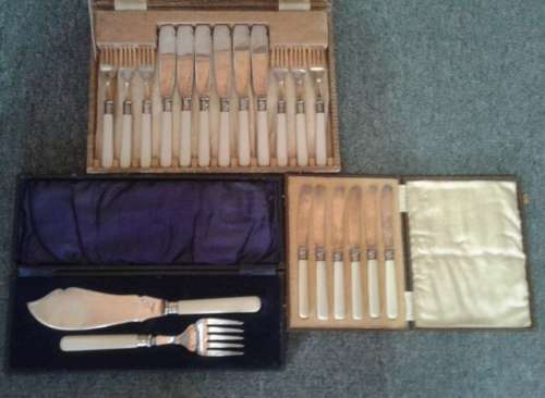 3 Complete Bone Handle sets Cutlery (6) Servers (2) Butter knives (6)