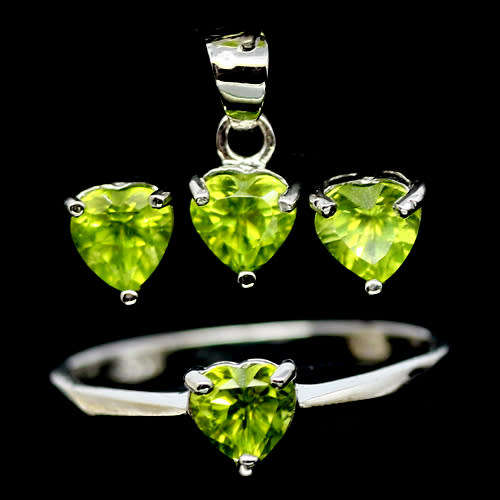 4-piece Natural Peridot Ring, Pendant and Earrings Set