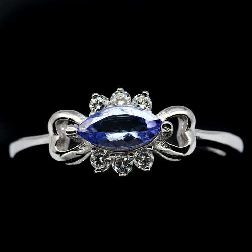 Natural Tanzanite and Cubic Zirconium Ring