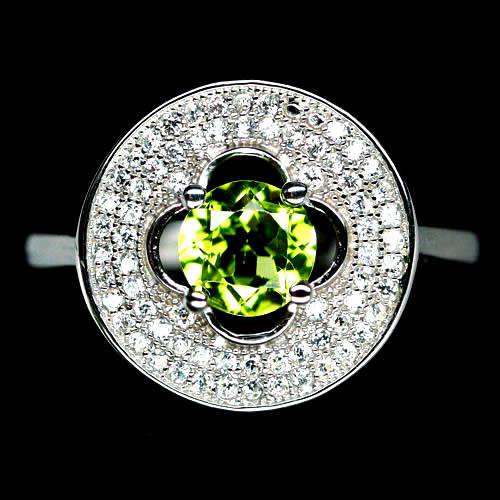 Natural Peridot and Cubic Zirconium Ring
