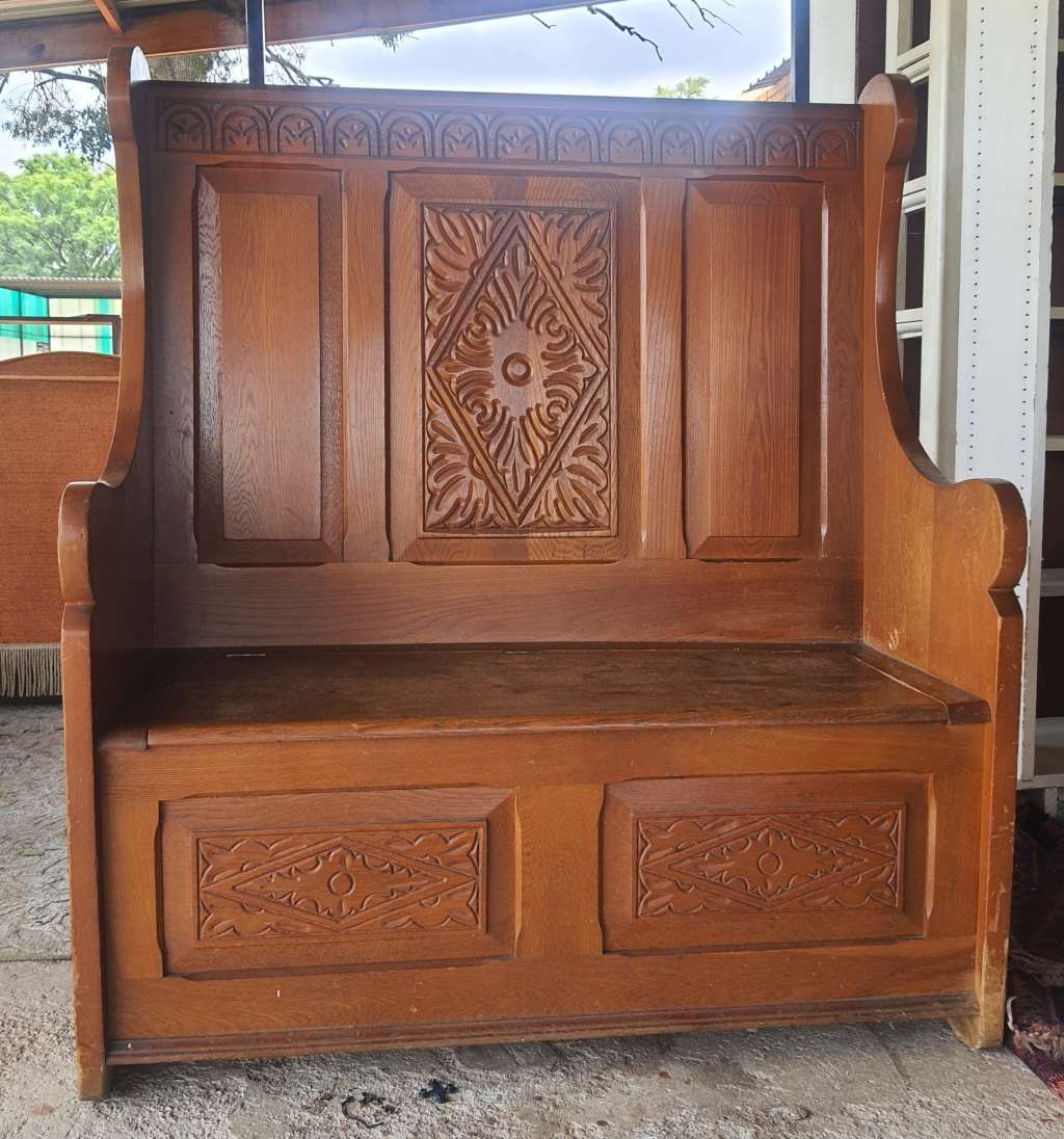 Antique oak monks bench