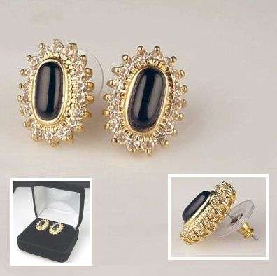 Genuine Egyptian black onyx & swarofski crystal earrings