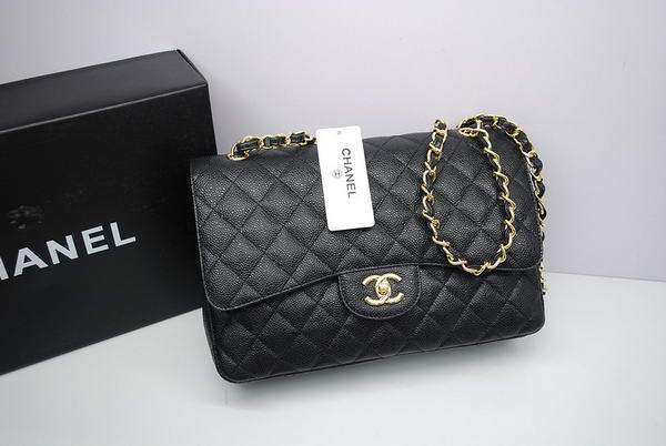 CHANEL Black Caviar Jumbo Maxi Double Flap Bag - Made with Genuine Leather - Luxury Brand