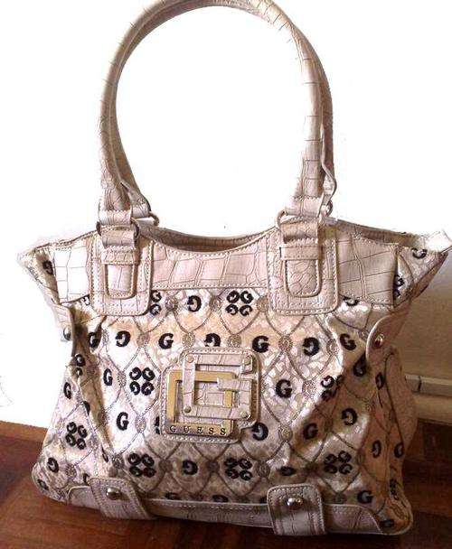 GUESS Cream & Black Velvet Embossed Handbag - MUST SEE!