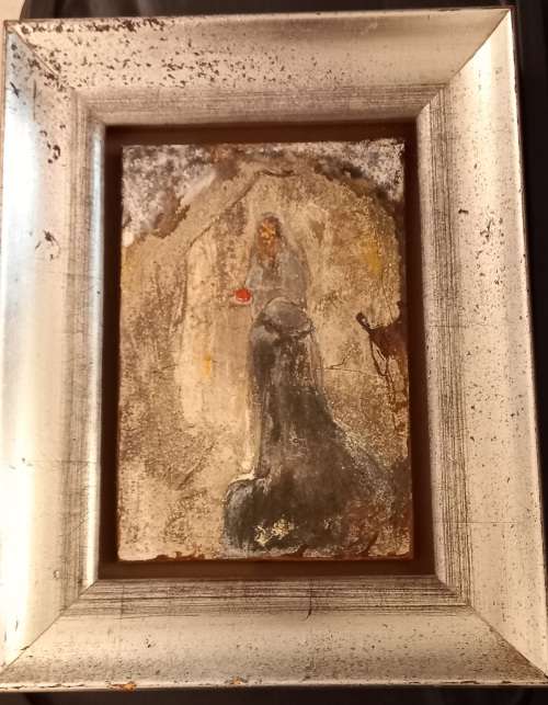 Beautiful framed mixed media painting of a religious scene