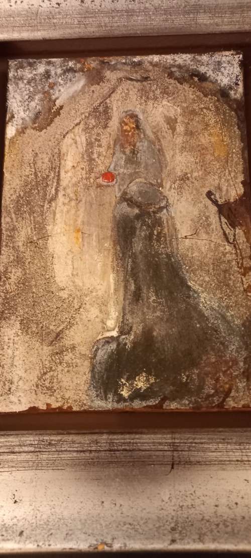 Beautiful framed mixed media painting of a religious scene