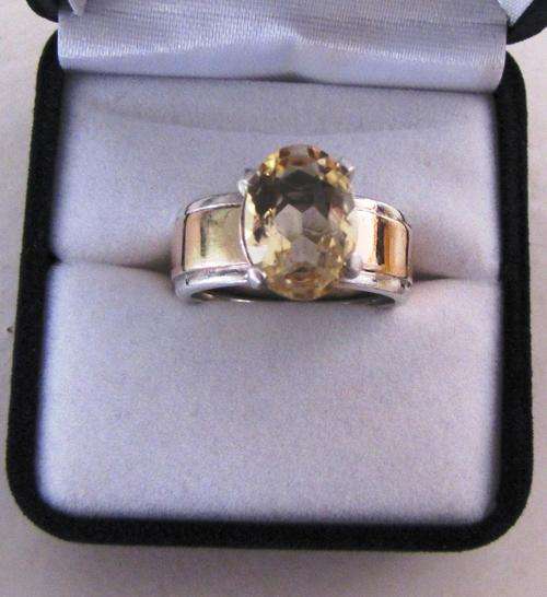 Beautiful unusual Large citrine ring set in yellow gold and sterling silver