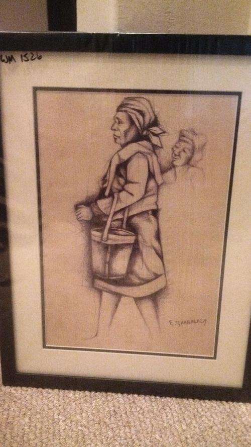 Original ink drawing by Enoch Tshabalala in new frame - R4000.00