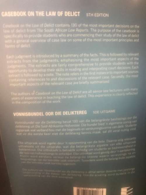 Casebook on the Law of Delict / Vonnisbundel oor die Deliktereg ( 5th Edition)(FREE SHIPPING)