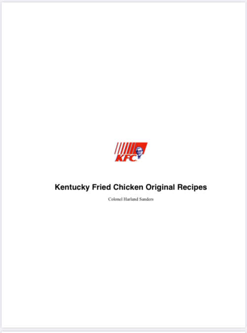 Kentucky Fried Chicken Original Recipes-Colonel Harland Sanders
