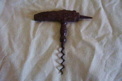 Very Unique Cork Srew & Ice Pic with unusual wooden handle