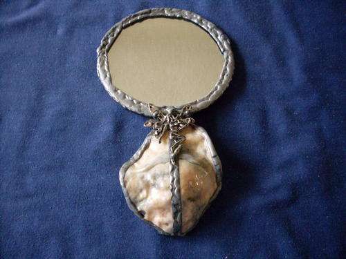 Stunning hand made pewter mirror with mother of pearl handle made by Just Gems. One of a kind!!!!!!!