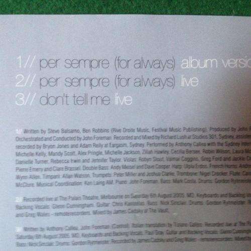 CD - Anthony Callea - Per Sempre (for always) Single