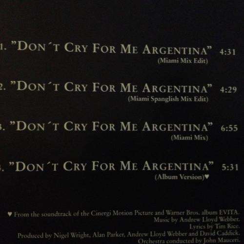 CD - Madonna - Don't Cry For Me Argentina - EVITA (single)