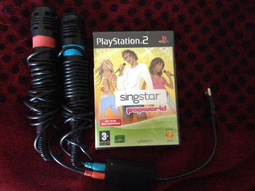 PS2 - Official Sony Singstar Microphones with USB adaptor + Singstar Popworld