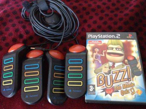 PS2 - Official Sony Buzz Wired Controllers + Buzz The Music Quiz Game