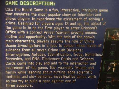 CSI: Crime Scene Investigation - The Board Game - 2004 Speciality Board Games