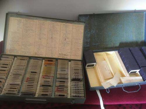 2 x Metal Slide Holder cases with various Slides