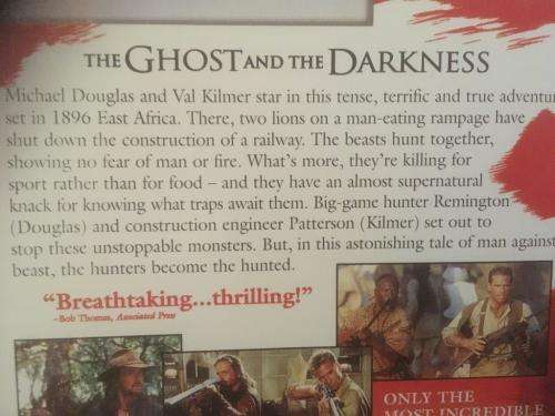 DVD - The Ghost and the Darkness - Michael Douglas Val Kilmer