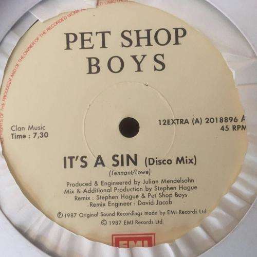 LP - Pet Shop Boys - Its A Sin 12" Maxi 45rpm Single