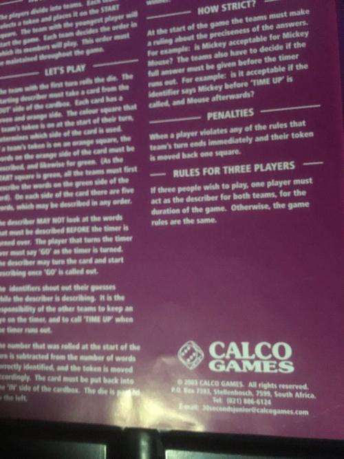 30 Seconds Junior  - Calco Games 2003- The Quick Thinking Fast Talking Game