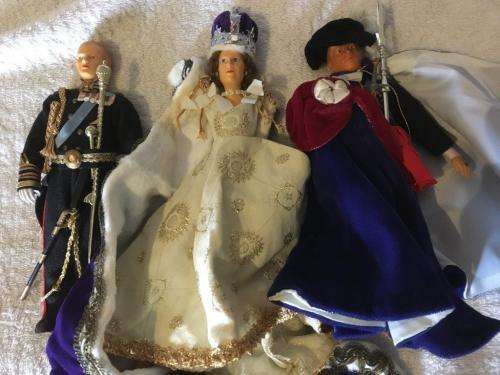 Vintage Peggy Nesbit Queen Elizabeth 1953 Coronitaion Dolls set of 3 see pics and description