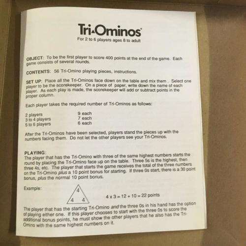 Tri-Ominos -Anniversary Edition - Pressman The Classic Triangular Domino Game 1993 made in USA