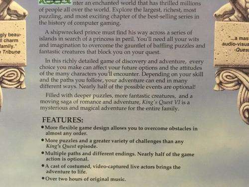 PC - King's Quest VI Heir Today, Gone Tomorrow (Big Box Game DOS Floppy Disc ) - Retro Gaming